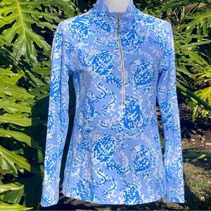 Lilly Pulitzer Turtley Awesome Blue and White Skipper Popover Half Zip Size Sm